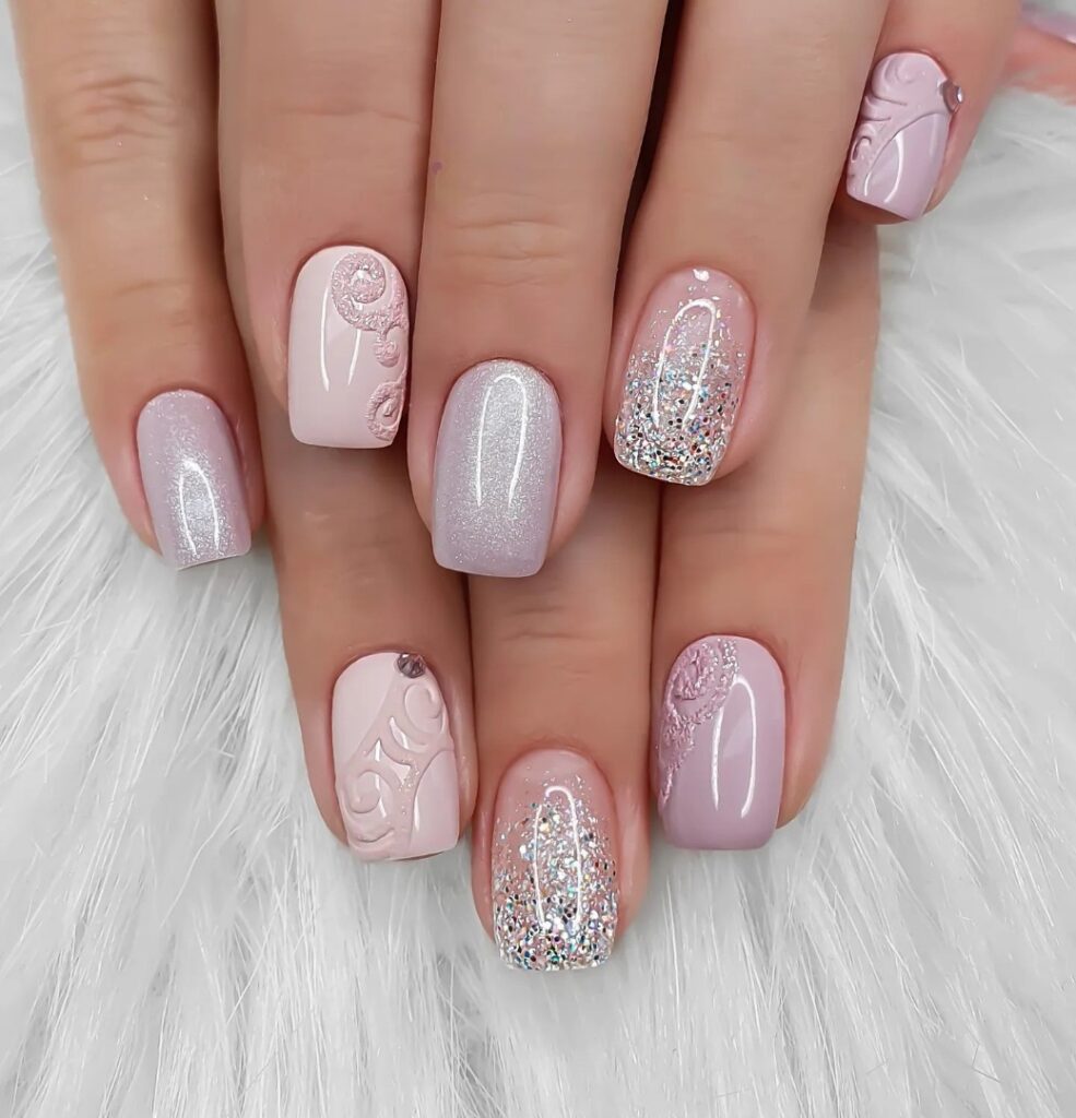 Luxe Pink Nails with Textured Accents