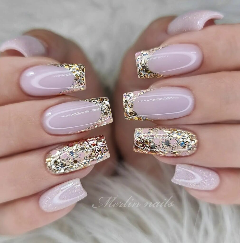 Glitter-Encrusted Long French Nails