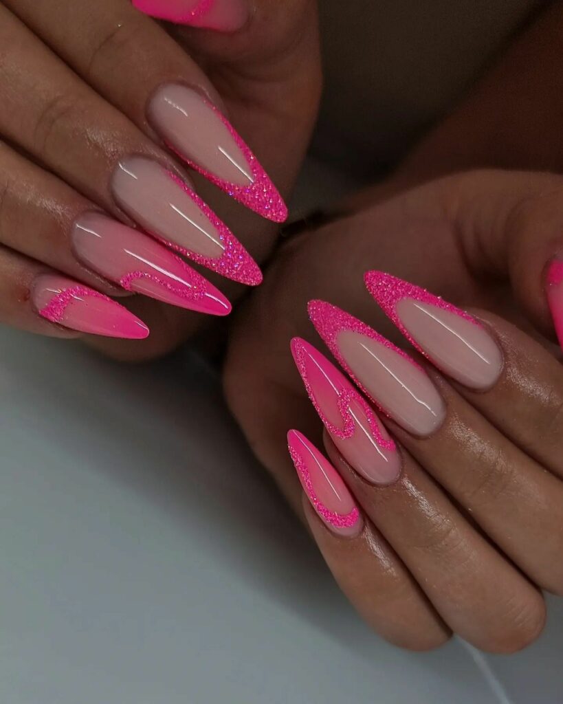 Glittering French Pink Nails