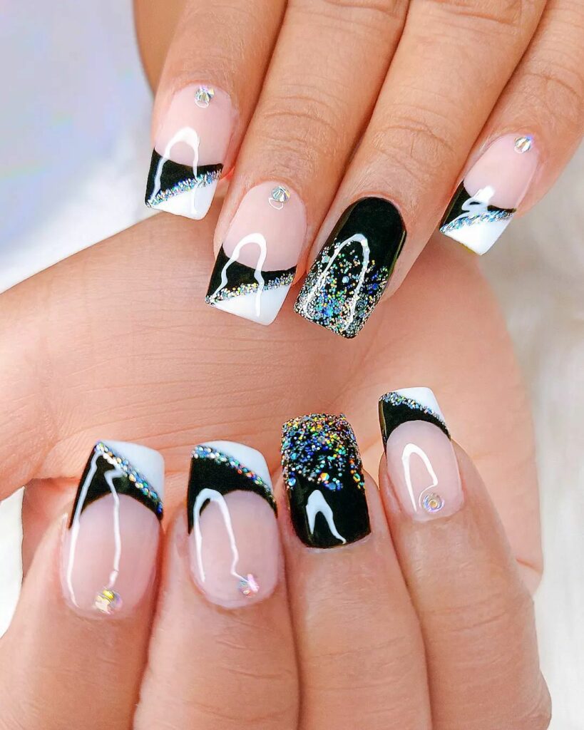 Elegant Black And Silver Manicure