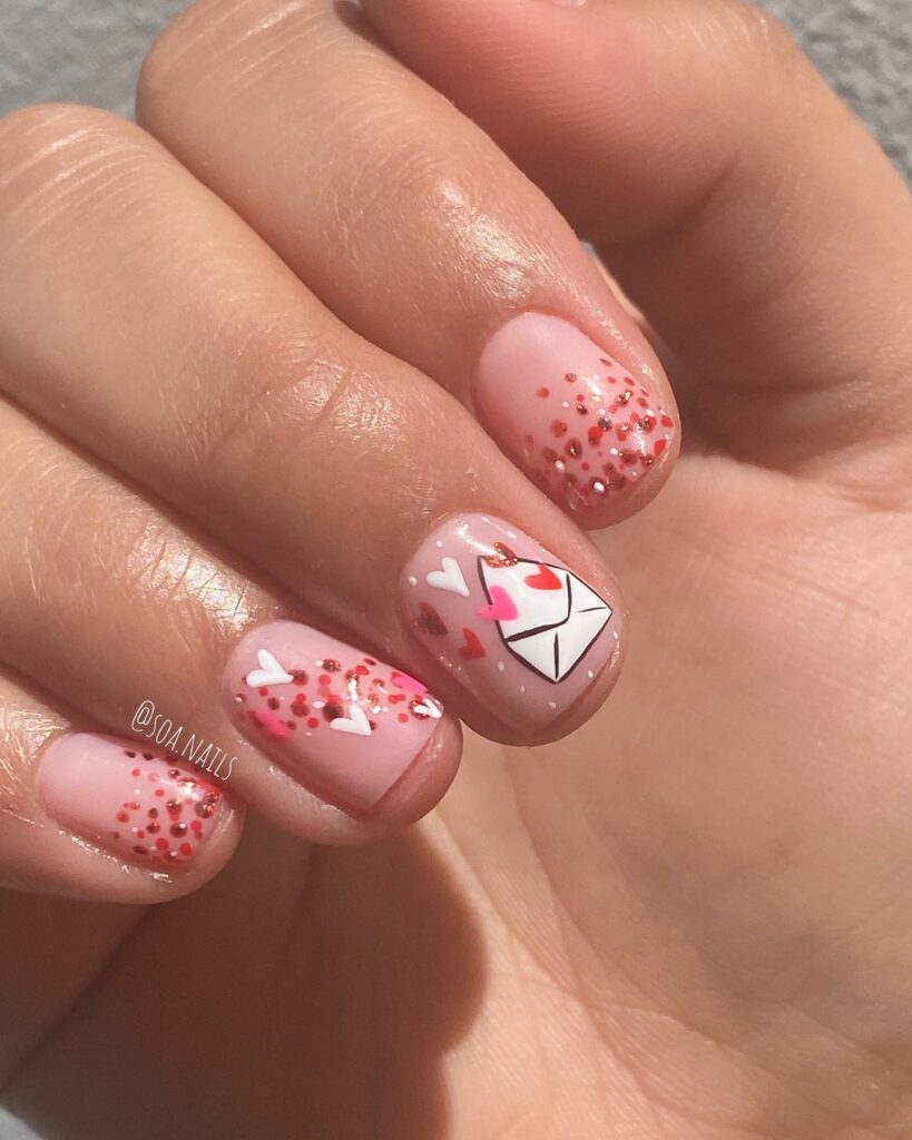 Expressive Artwork on Red and White Nails