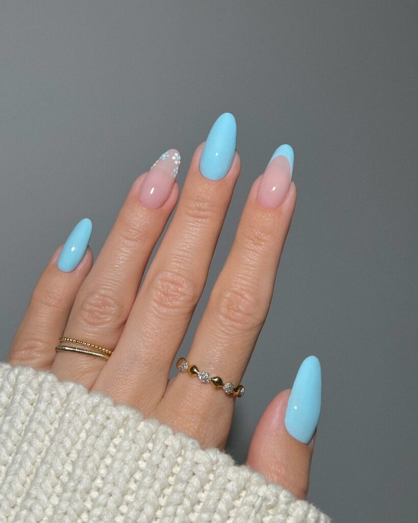 Baby Blue Nails with Floral Accents