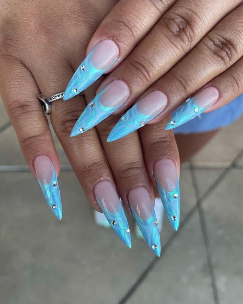 French Baby Blue Stiletto Nails