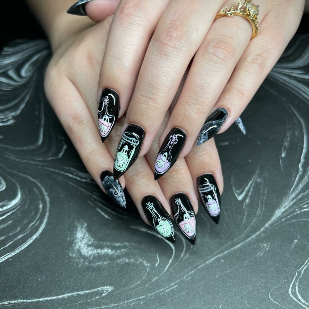 Black Base with White Ghost Nails