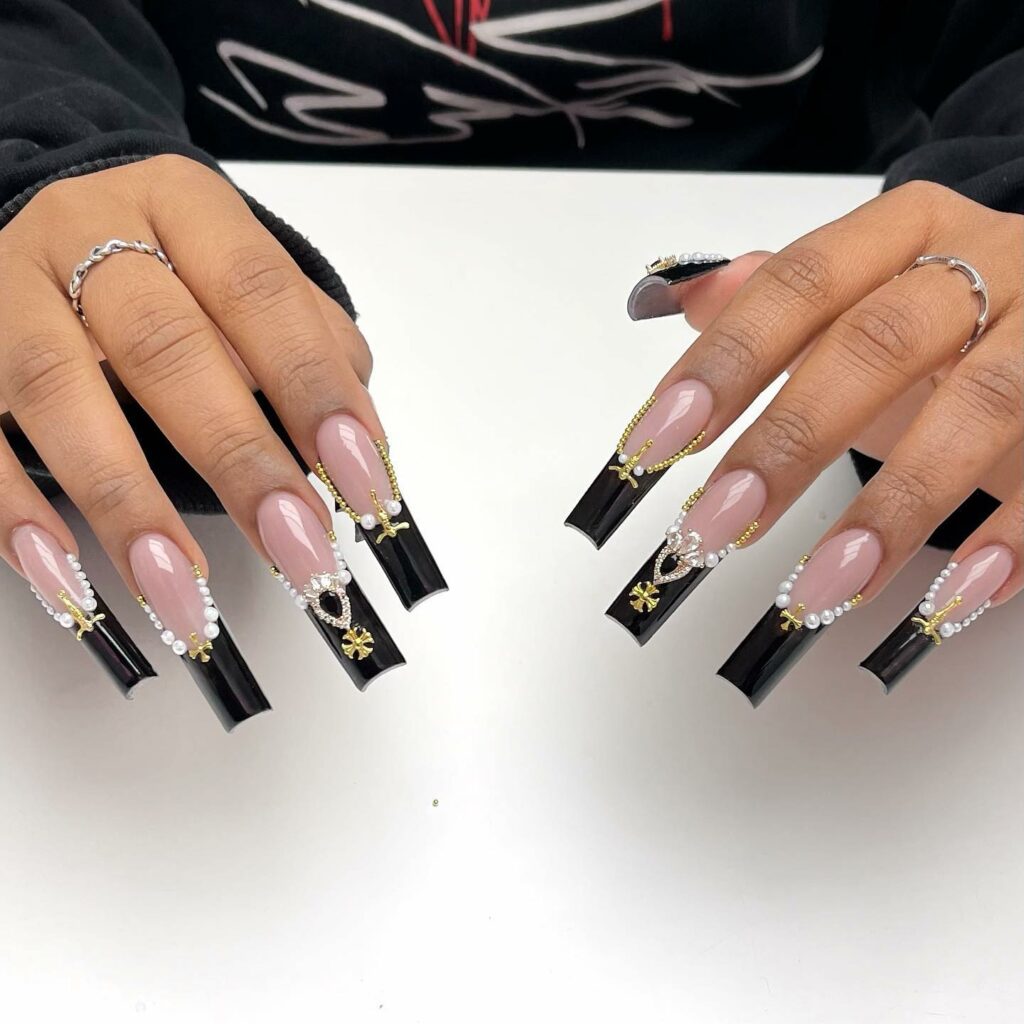 Black French Long Nails