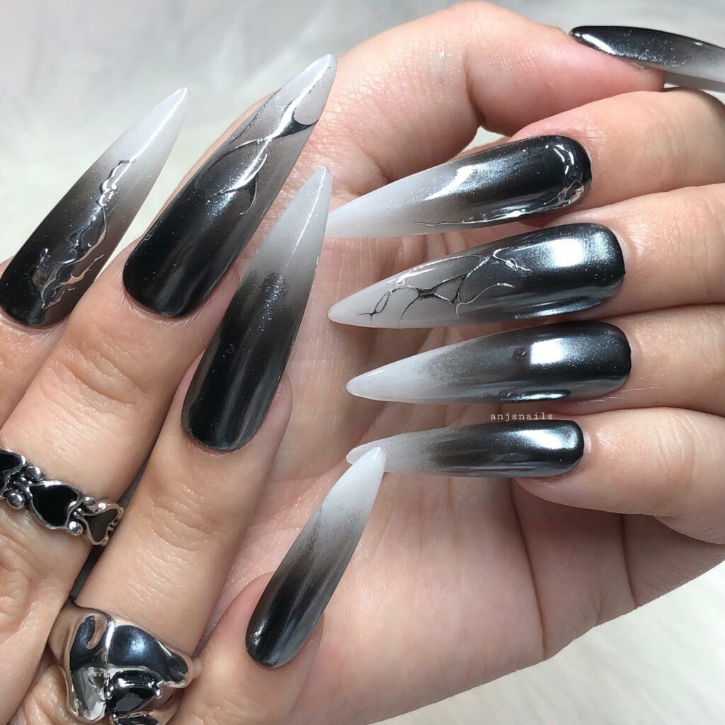 Chrome Black and White Nails