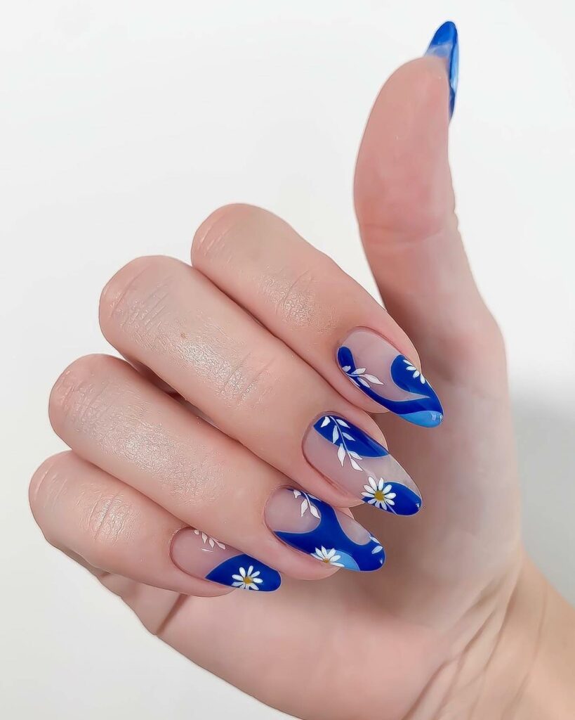 Floral Blue Nails