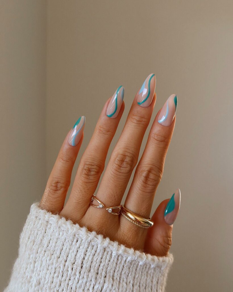 Swirl Blue Nails with Hypnotic Patterns