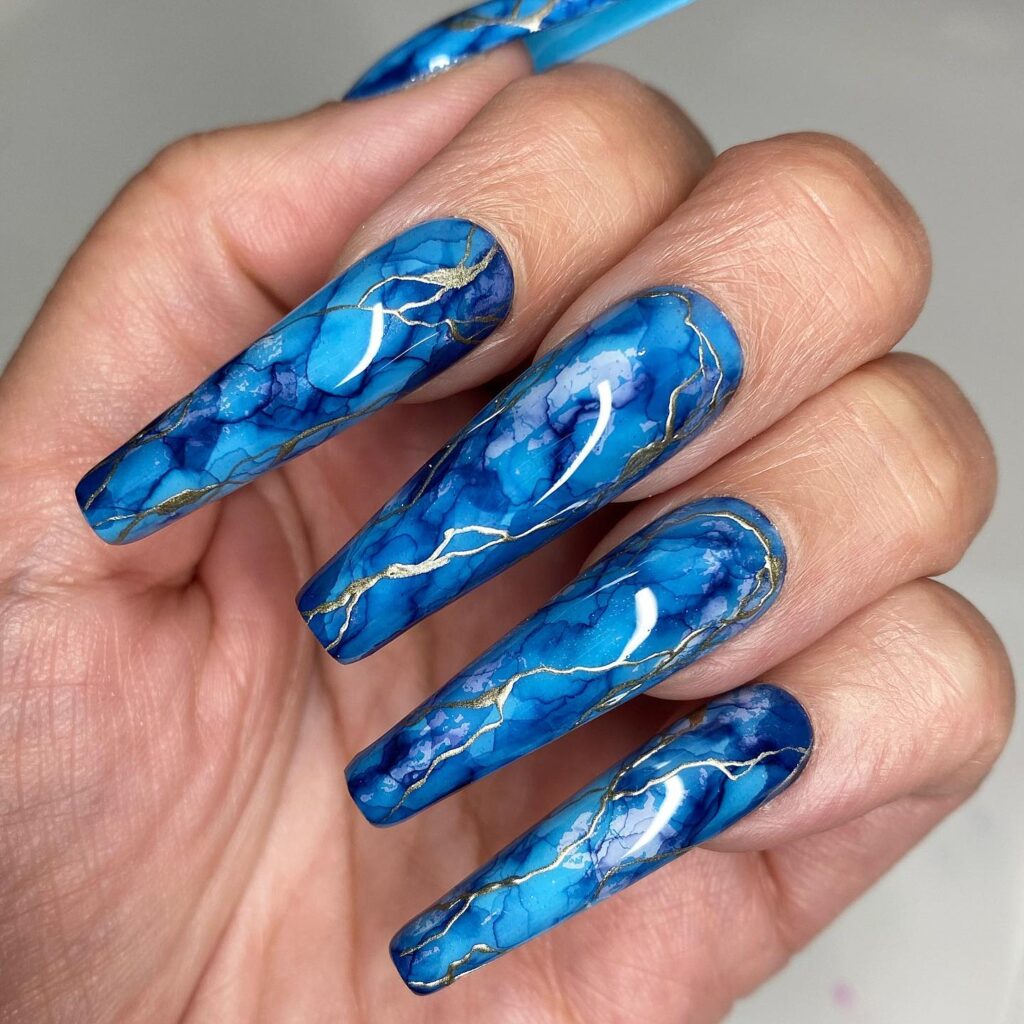 Acrylic Blue Marble Nails