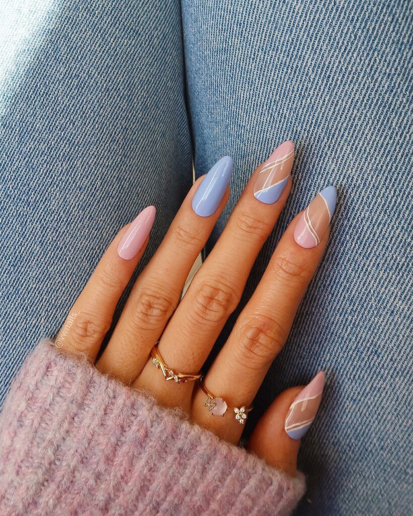 Swirl Pink and Blue Nails