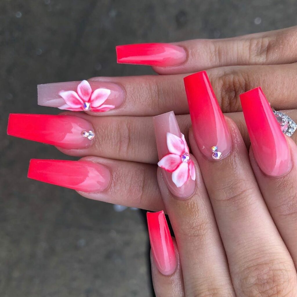 Blush Red and White Nails