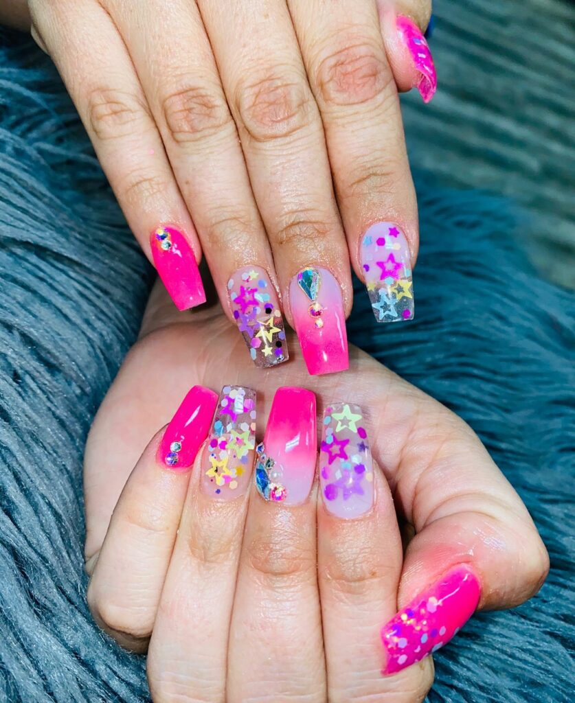 Botanical hot pink nails