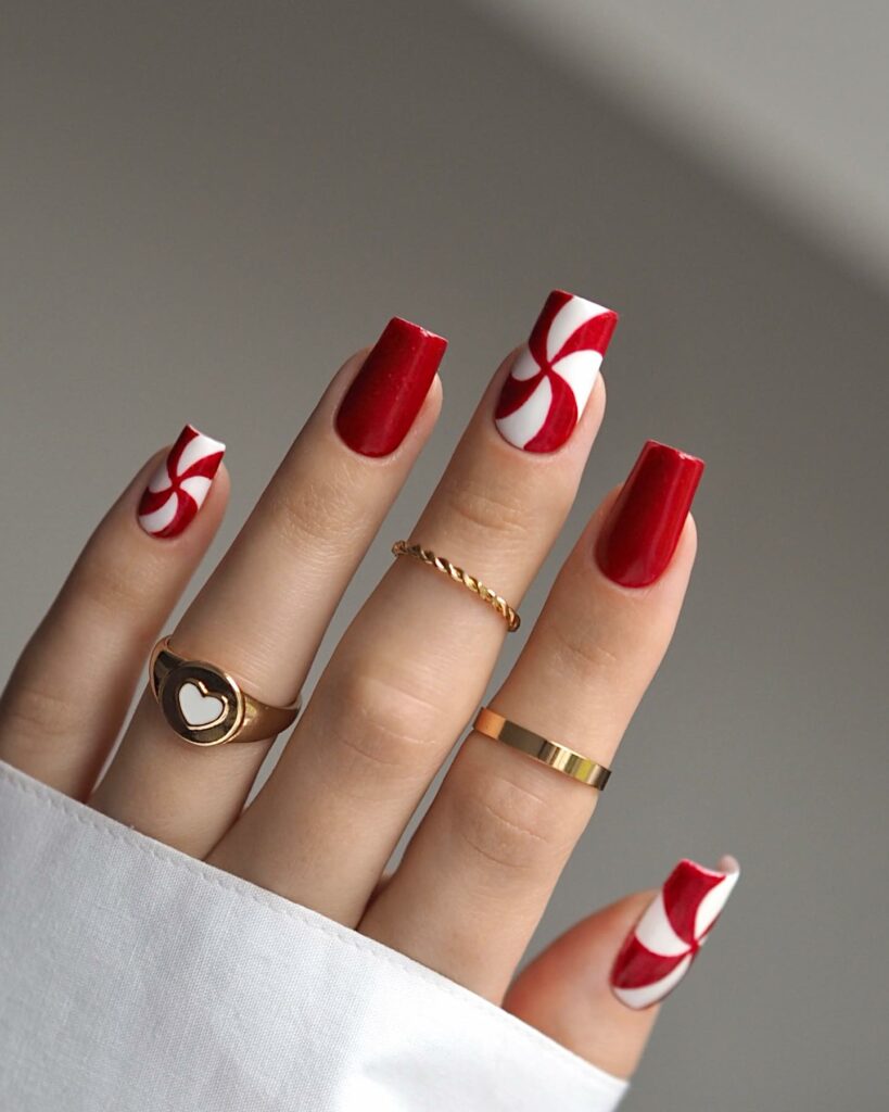 Candy Cane Swirl Red Nails