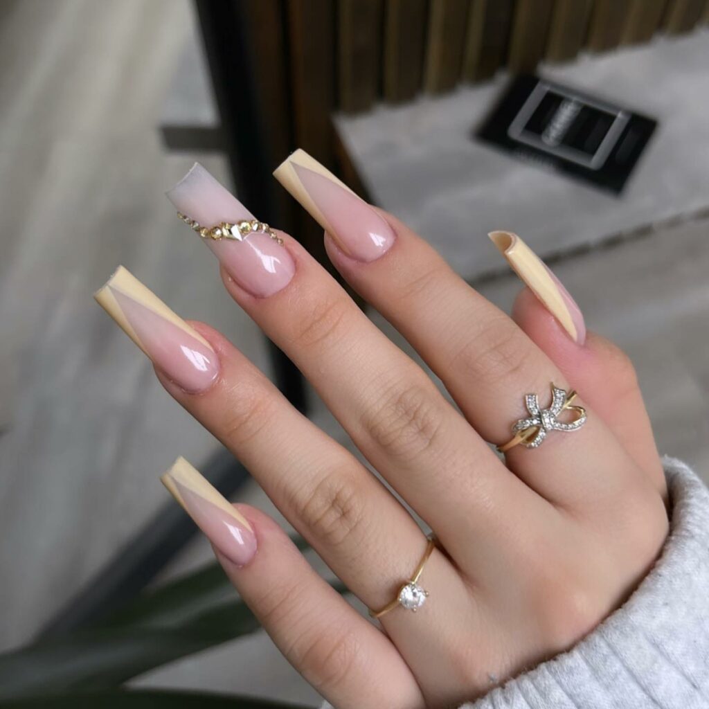 Chic Beige Ombré Long French Nails