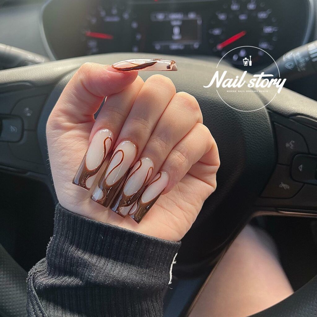 Chocolate French Long Nails