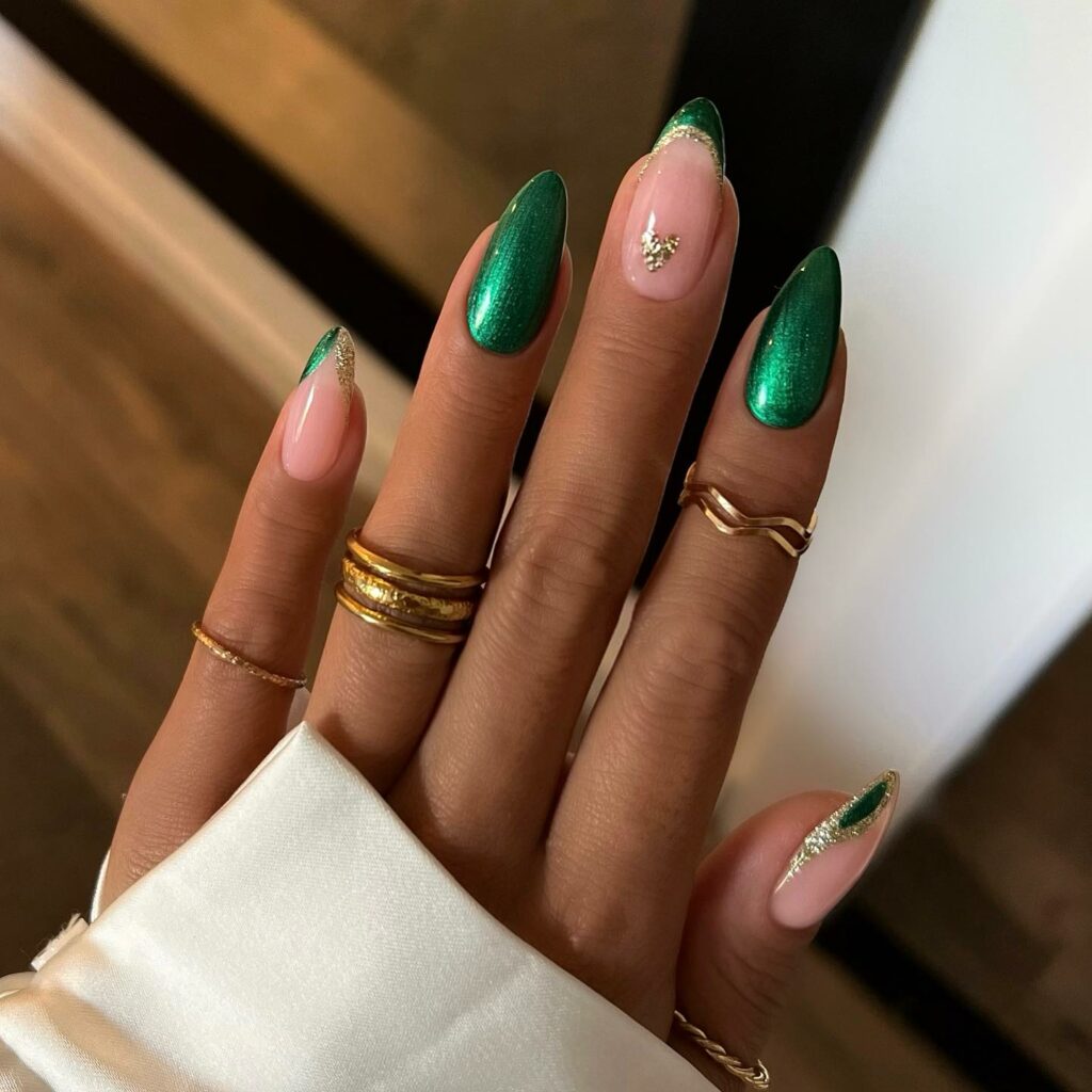 Festive Christmas Almond Green Nails