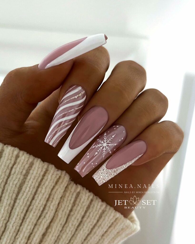 Christmas Inspired Pink Nails