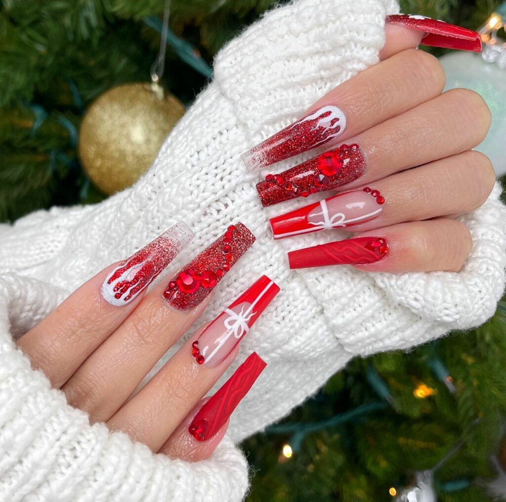 Festive Christmas Red Acrylics