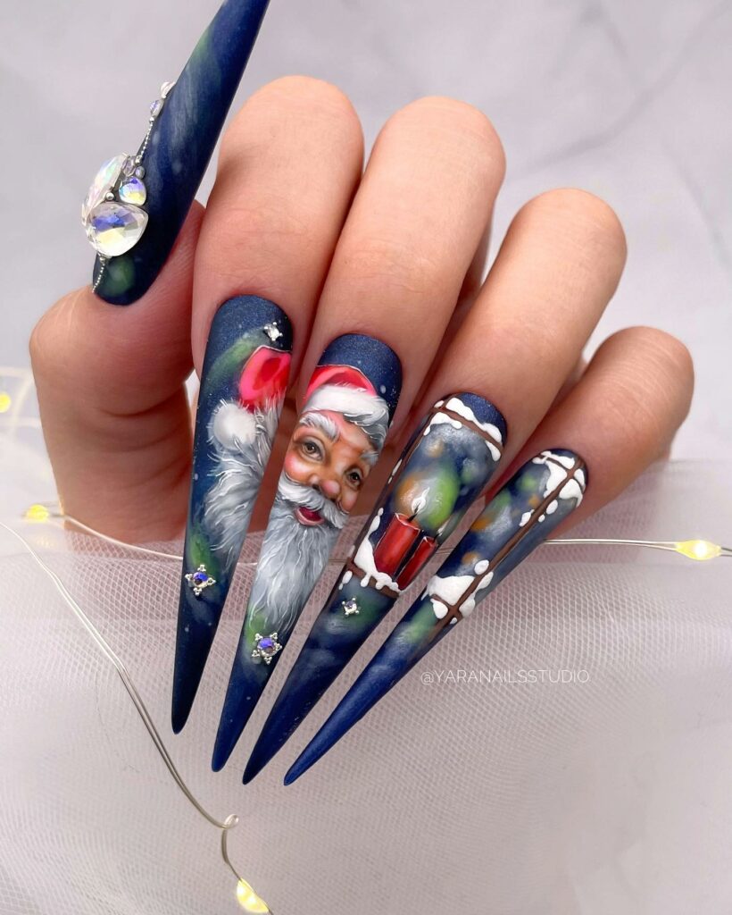 Christmas Themed Cartoon Nails 