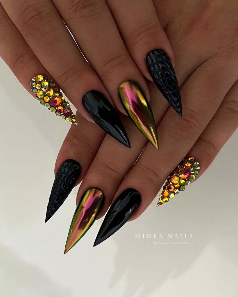 Artistic Black Stiletto Nails