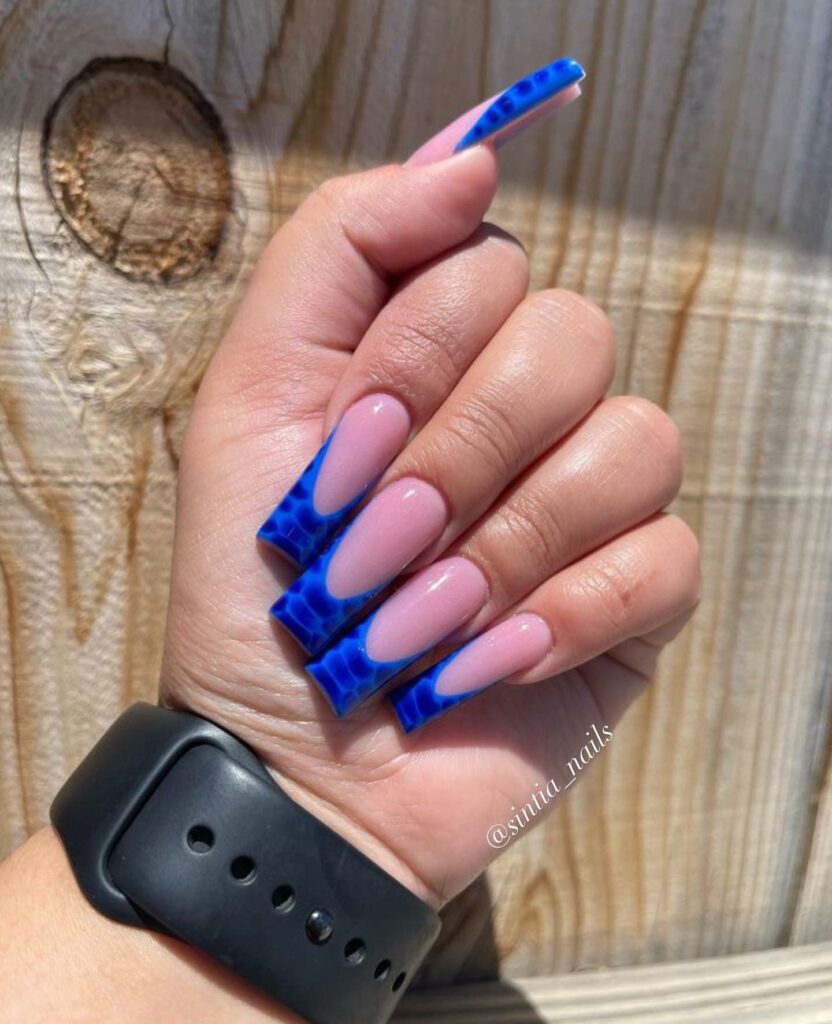 Classic Blue French Coffin Nails