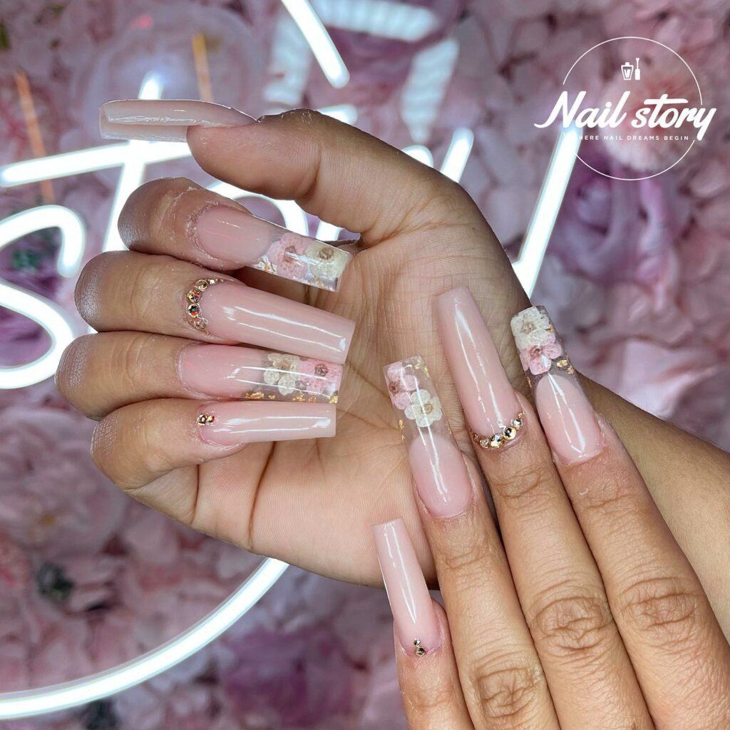 Coffin Clear Pink Nails