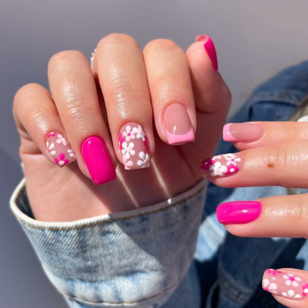 Colourful Daisies Summer Nail Art