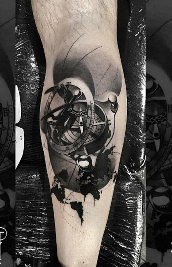 Compass Leg Tattoo