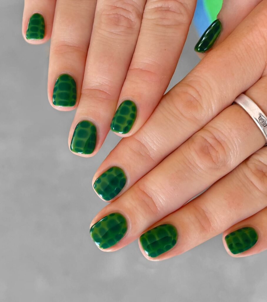 Croc Print Embossed on Green Nails