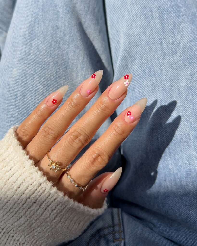 Daisies in a Red and White Nails