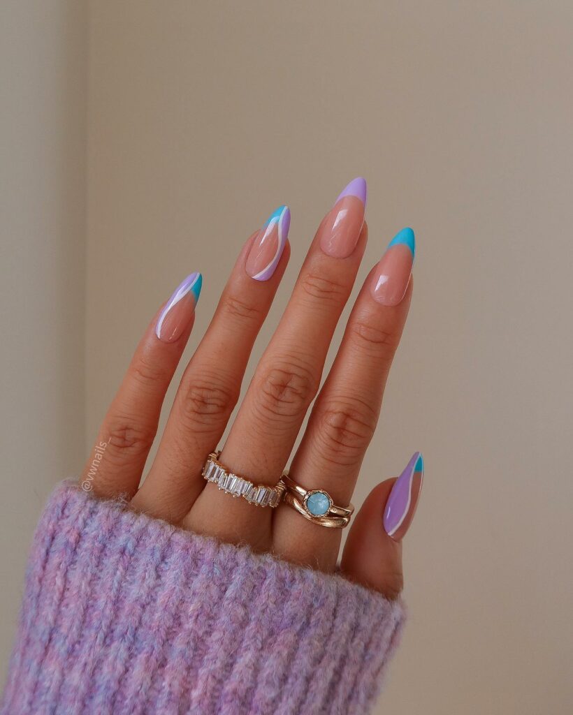 Effortless Blue and Lavender Nail Design