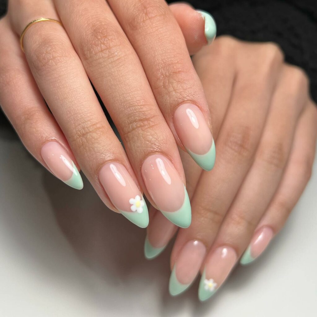 Nature-Inspired on Almond Mint Green Nails