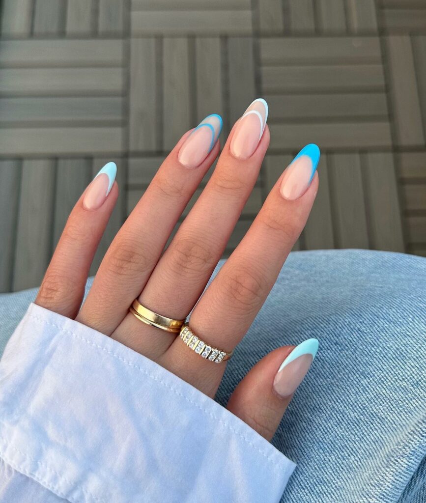 Serene French Blue Prom Nails