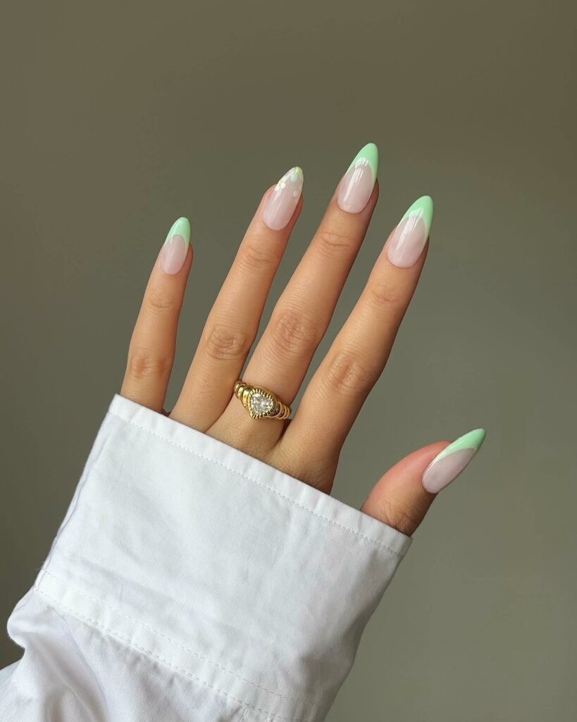 Chic French Tips in Cool Mint Green Nails