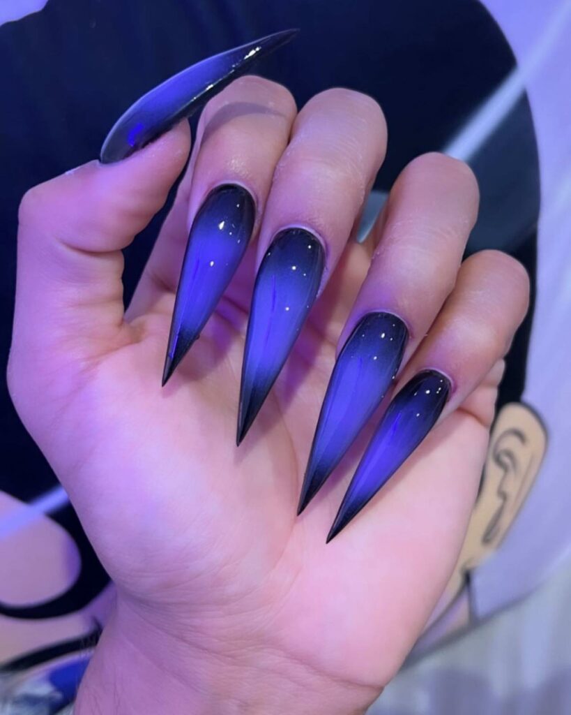 Galaxy Black Ombré Stiletto Nails