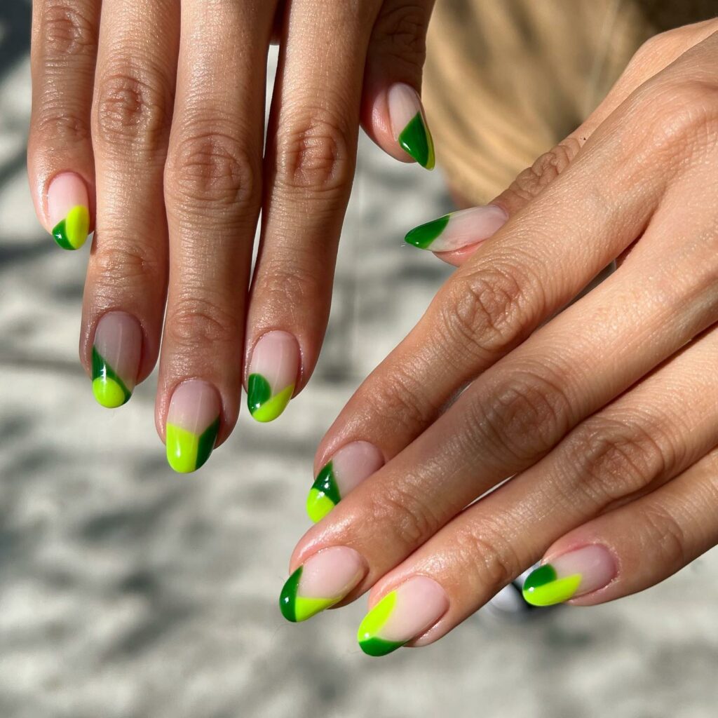 Neon French Green Nails