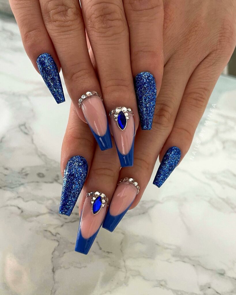 Glitter Blue Coffin Nails