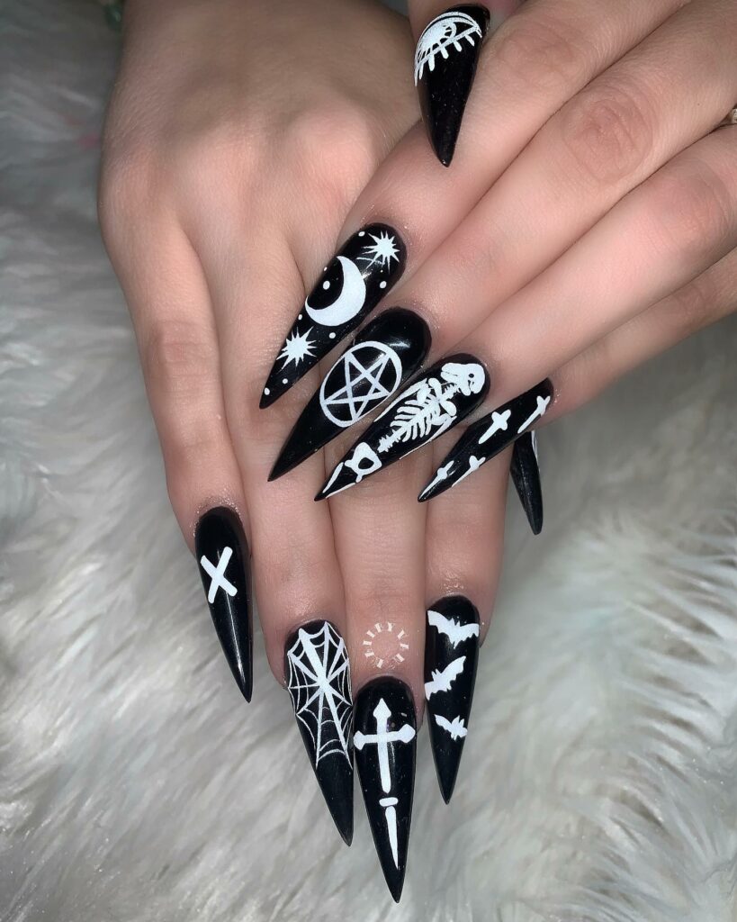 Goth black Acrylics nails