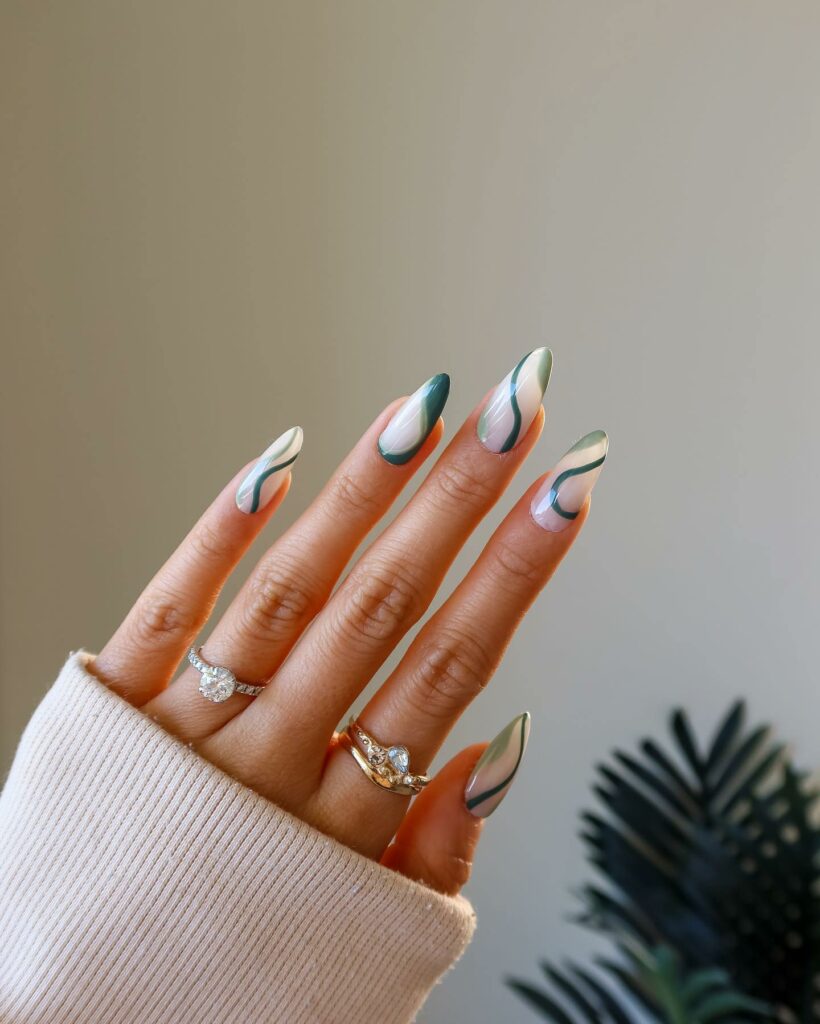 Sharp Angled French Green Nails