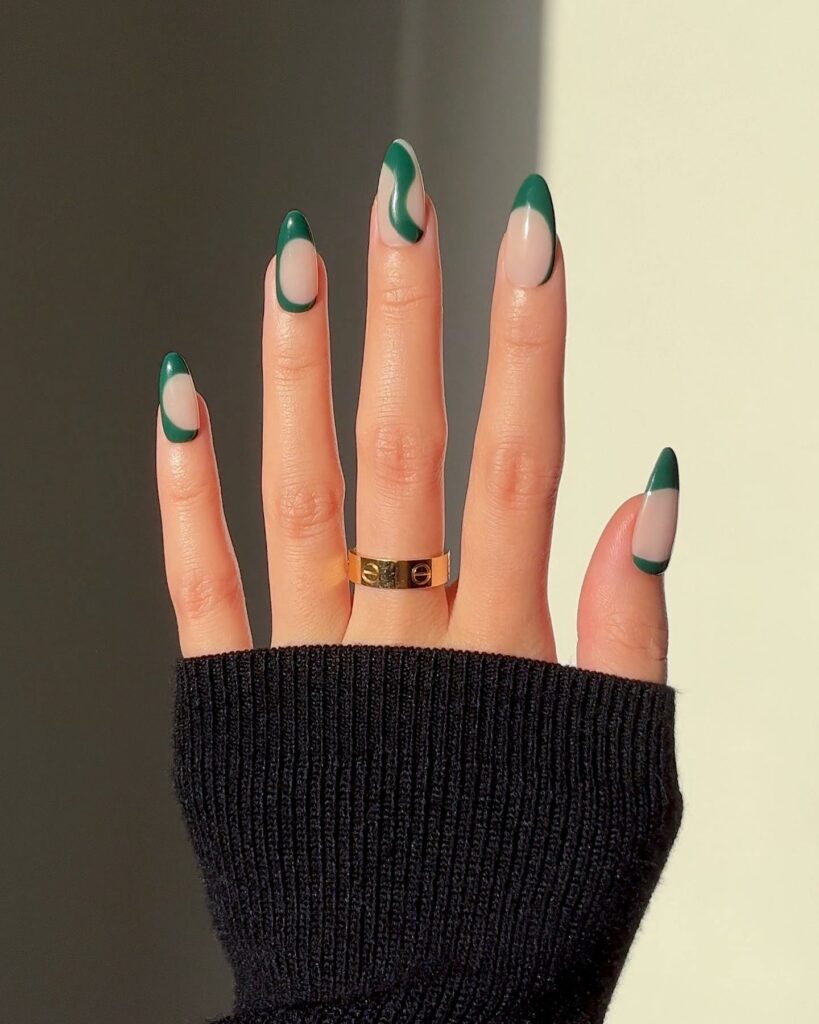 Abstract Green Nails with Artistic Expression