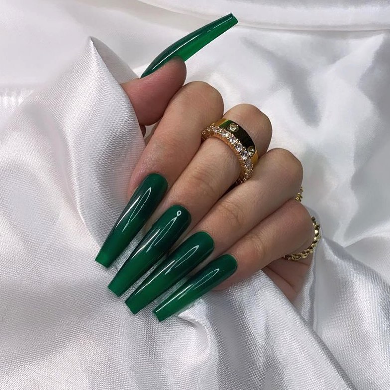 Elegant Long Acrylic Green Nails