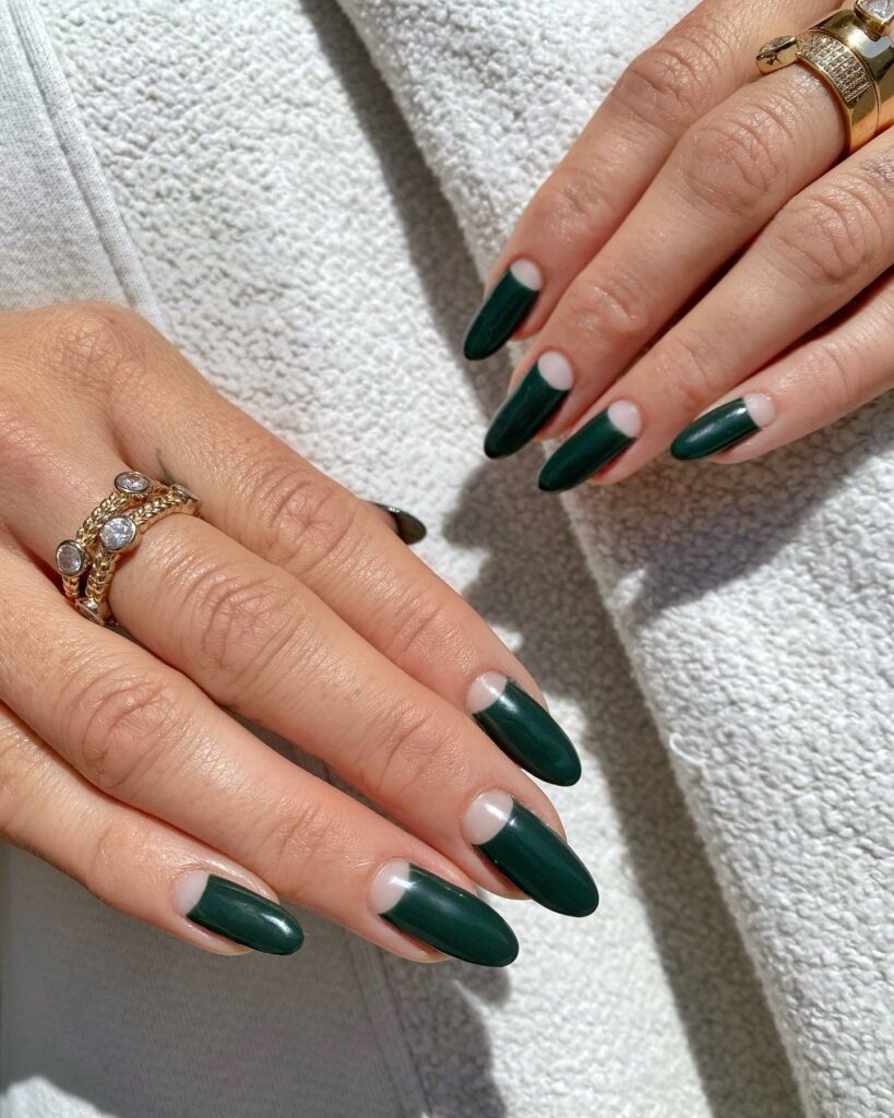 Sophisticated Half Moon Green Nails