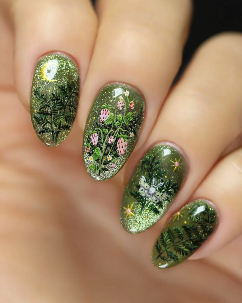 Green Nails that Whispers Tales of Nature