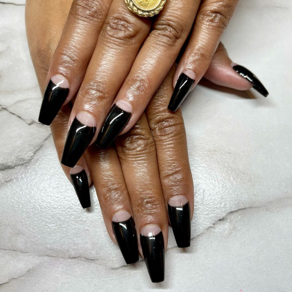 Half Moon Black and Gold Nails