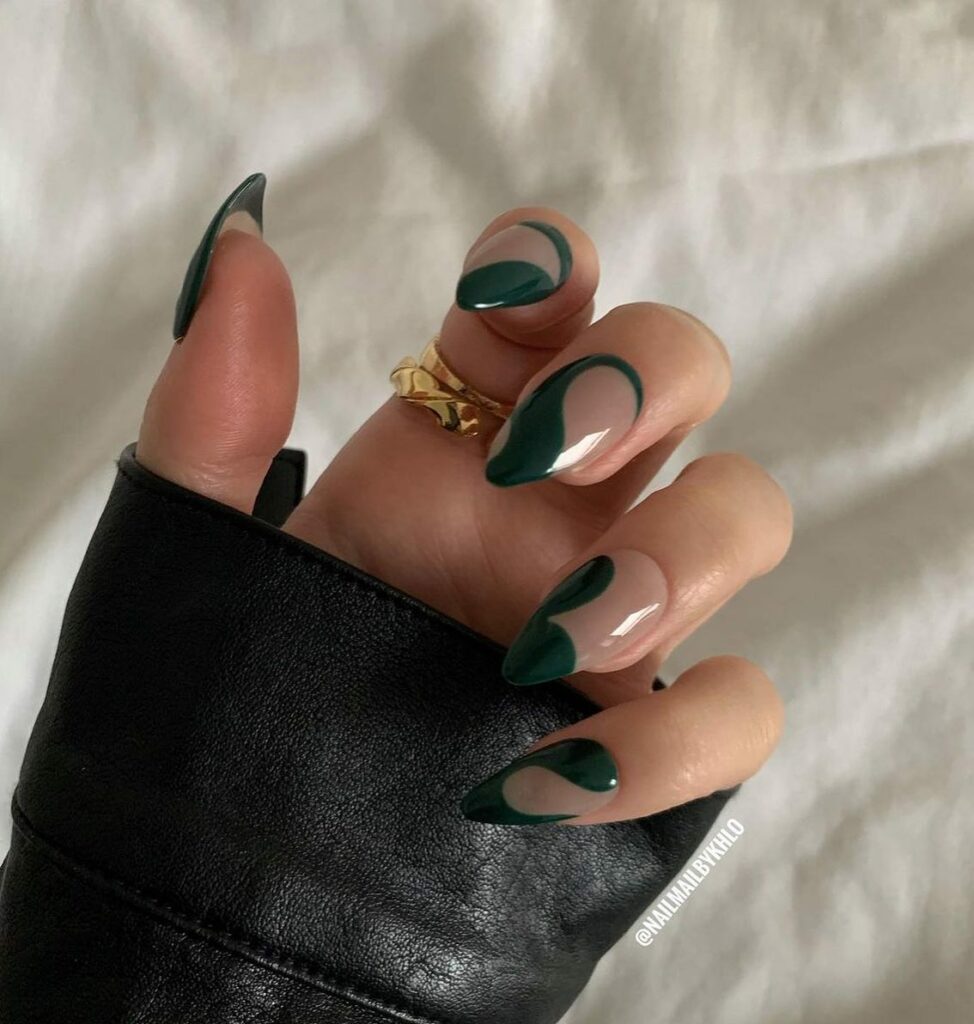 Abstract Dark Green Nails