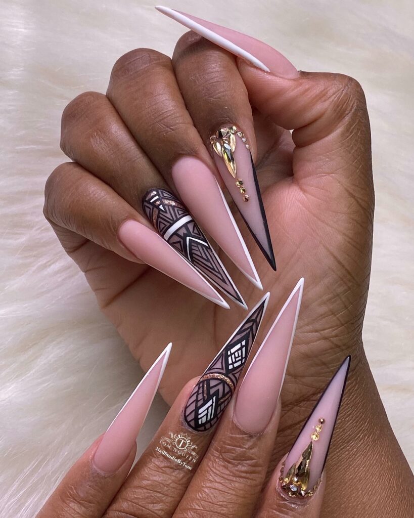 Long Pink Stiletto Nails