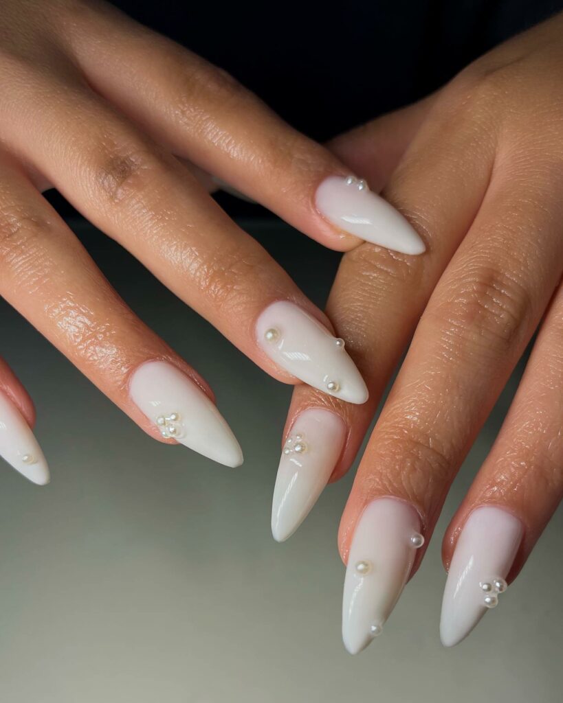 Pearl White Stiletto Nails