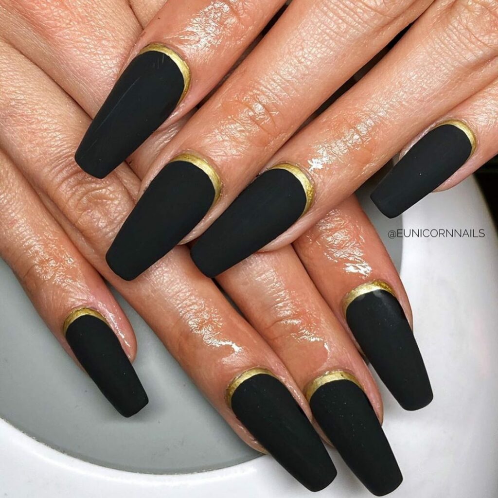 Matte Black and Gold Nail