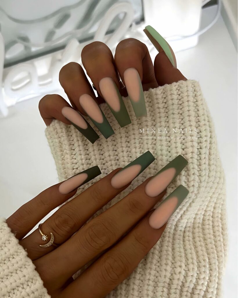 Chic Matte French Tip Green Nails