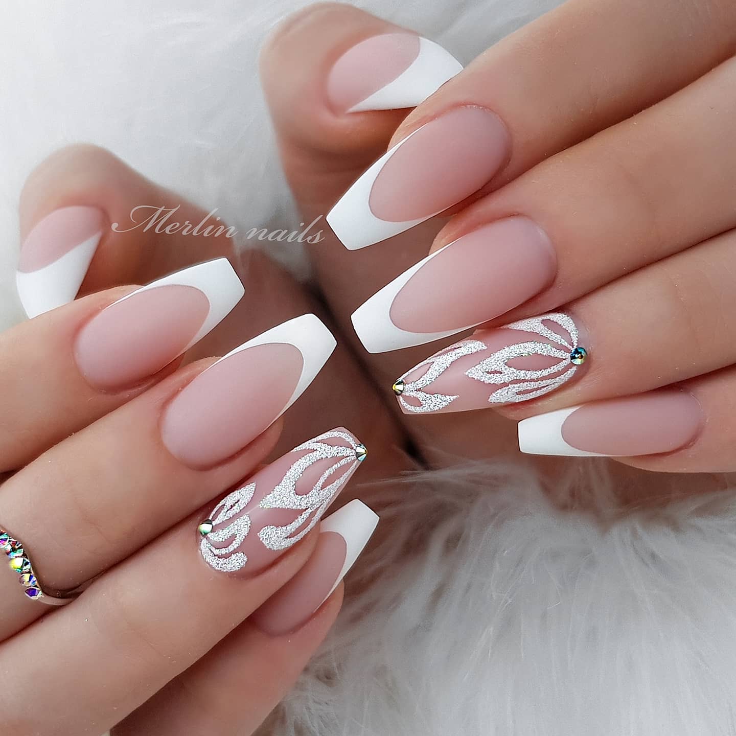 Matte Nude Long French Nails